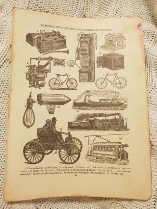 Modern Inventions & Modes Of Travel - Antique Book Print