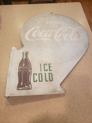 Vintage 1956 Coca Cola 2 Sided Metal Flange Sign Rare