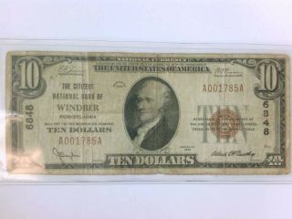 Rare 1929 Citizens National Bank Of Windber Pa $10 Bill.  Low Serial.  Buy Now