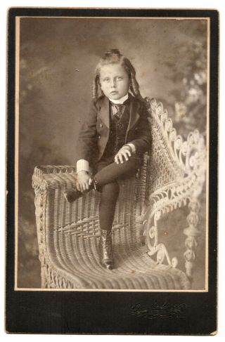 Antique 1800s Cabinet Card Photo Boy Lord Fauntleroy Craze,  Indiana Circa 1890s