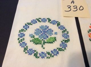 2 Hand Towels 19” X 14 Hand Embroidered Very Charming 2
