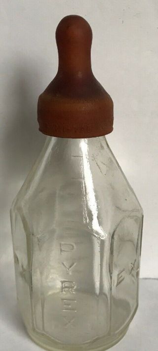 Vintage Antique Pyrex Glass Baby Bottle 4 Oz Made In Usa - Davol Anti Colic