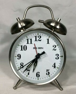 Westclox Big Ben Twin Bell Alarm Clock Analog Silver Battery Operated