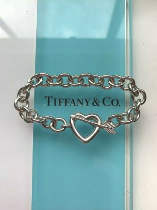Rare 1994 Vintage Tiffany & Co.  Heart & Arrow Toggle Silver Bracelet NR 2