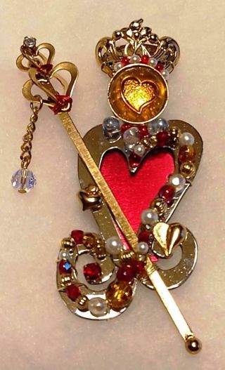 Liztech Rare Retired 2010 Queen Of Hearts Brooch / Pin Signed & Dated W/card