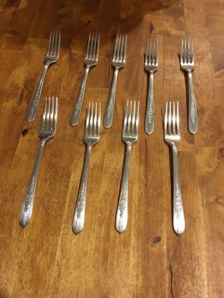 9 Royal Rose Dinner Forks Nobilty Plate Silverplate Vtg 1930s Oneida