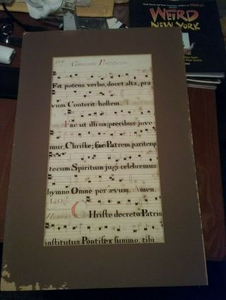 Rare Medieval Music Sheet Manuscript Monks Gregorian Chant Commune Pontificum