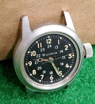 Vintage BULOVA MIL - W - 3818A 10BNCH Stainless Steel U.  S.  Military Wrist Watch RARE 3