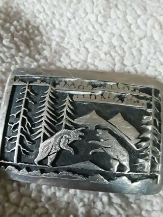 Vintage Hopi Sterling Silver Overlay Belt Buckle Rare Piece Signed