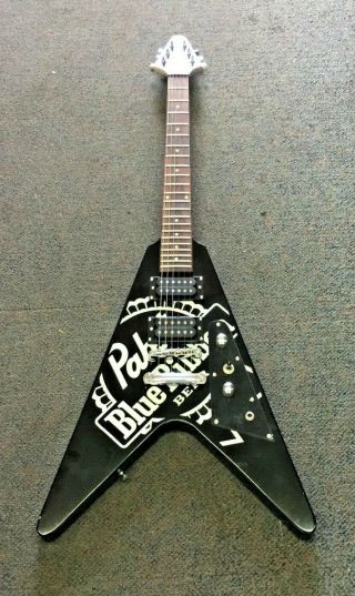 Rare Pabst Blue Ribbon Pbr Beer Flying - V Black Electric Guitar