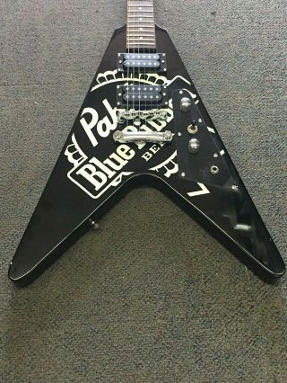 Rare Pabst Blue Ribbon PBR Beer Flying - V Black Electric Guitar 2