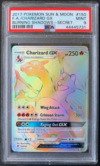 2017 Pokemon Card Charizard Gx Burning Shadows Hyper Rare 150/157 Psa 9