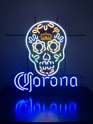Corona Extra Beer Neon Sign Day Of The Dead Sugar Skull Rare