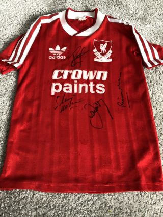Liverpool Crown Paints Shirt 1988 Signed By Barnes,  Whelan,  Mcmahon,  Aldridge Rare