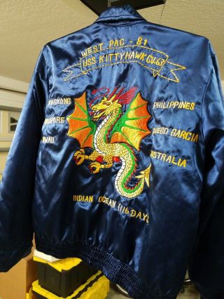 Rare Vintage Uss Kitty Hawk Club West Pac 81 Embroidered Jacket