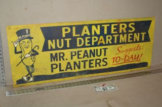40 " Rare Vintage Planters Peanuts Nut Department Mr.  Peanut Painted Metal Sign