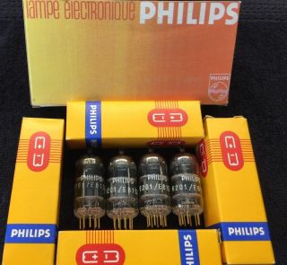 4 Nos Nib Matched Philips 6201 12at7 E81cc Rare Gold Pin Tubes Germany