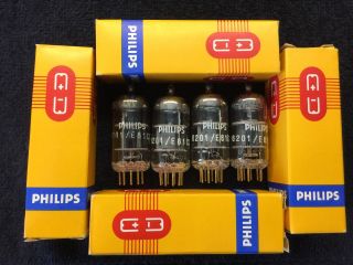 4 NOS NIB Matched Philips 6201 12AT7 E81CC Rare Gold Pin Tubes Germany 3