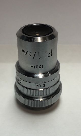 Leitz Pl Plan 1x/0.  04 Microscope Objective Lens With Iris Rare 170mm