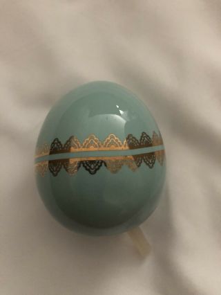 Rare Retired Nora Fleming Mini Tiffany Blue Easter Egg With Gold Lace