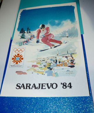 Vtg Pan Am Airlines 1984 Sarajevo Xiv Winter Games Olympics 17 " X11 " Print Rare