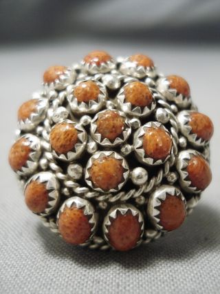 Rare Bulbous Vintage Navajo Coral Sterling Silver Native American Ring