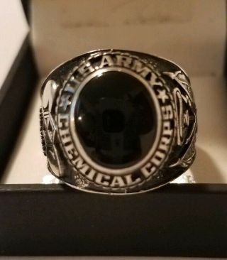 Rare Vintage Sterling Silver Us Army Chemical Corps Ring W/blue Stone Sz 10.  5