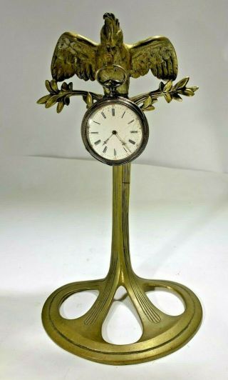 Antique Art Nouveau Rare Brass " Large Parrot Bird " Pocket Watch Holder Stand