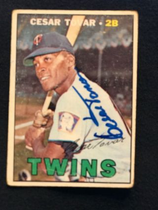 Cesar Tovar Signed 1967 Topps Baseball Card Autographed 317 Rare Twins Yankees