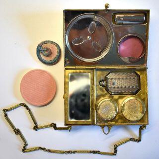 Rare 1920s Guilloche Compact Dance Purse Complete With All Components Exc