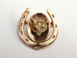 & Rare Vintage Solid 9ct Gold Hunting Fox Mask Pin Brooch 6.  3 Grams