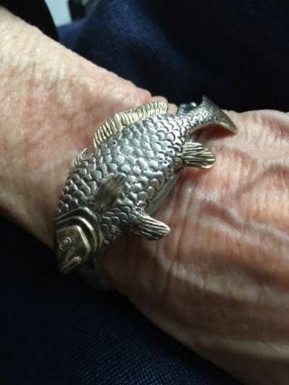 Sergio Bustamante Fish Sterling Silver Clasp Bangle Bracelet Rare