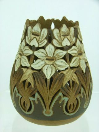 A Very Rare Doulton Lambeth Reticulated Silicon Ware Vase - Eliza Simmance.  1883.