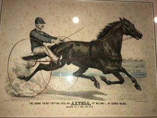 Rare 1889 Currier & Ives Colored Lithograph Race Horse Trotting Axell Wilkes