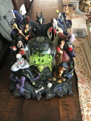 Rare Disney Parks Villains Evil Musical Snow Globe.  Maleficent Captain Hook