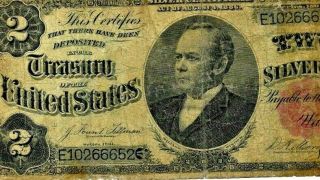$2 " 1891 " (windom) " Silver Certificate $2 " William Windom " 1891 Rare Note $2
