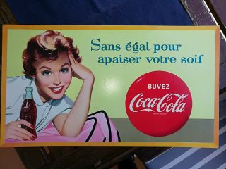 Coca Cola Cardboard Sign France 50s Pin Up Rare