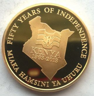 Kenya 2013 Independence 50 Shillings Gold Plated Silver Coin,  Proof,  Rare