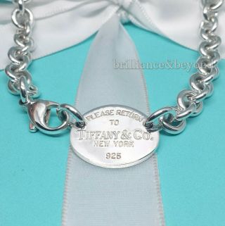 Return To Tiffany & Co.  Oval Tag Chain Necklace Choker 925 Silver Box Pouch Rare