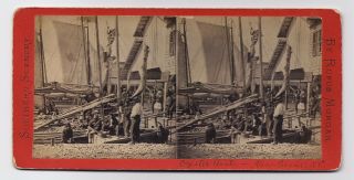 Rufus Morgan: Oyster Boats Berne Nc Very Rare 1860s Negroes Stereoview Sv