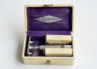 Very Rare Gillette Safety Razor 1924 French Pioneer Olympic Special Set - Usa