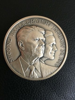 Rare 1985 Official Large.  999 Silver Inaugural Medal - President Ronald Reagan