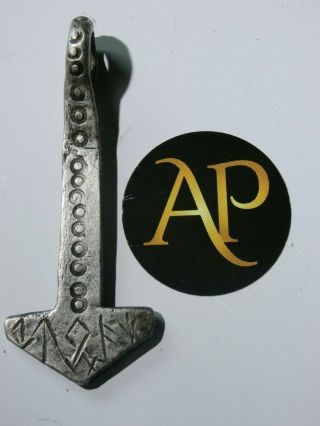 Extremely Rare Anglo - Scandinavian Mjölnir Silver Hammer Pendant Runic Inscribed