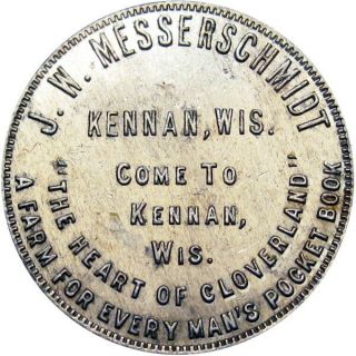 1922 Kennan Wisconsin Good For Token J W Messerschmidt Real Estate Rare Town