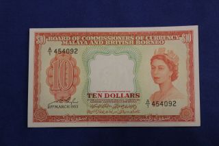 Malaya & British Borneo / 10 Dollar 1953 P.  3 Qe Ii / Wonderful Rare