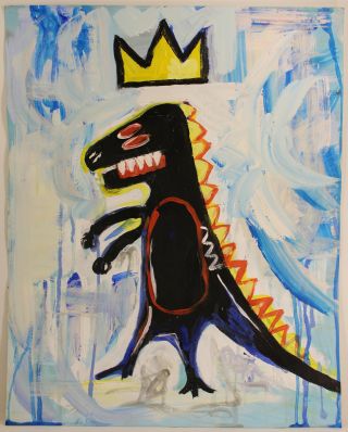 Jean - Michel Basquiat Signed Rare Mixed Media Painting,  Warhol Era