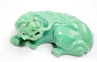 A Very Rare Chinese Turquoise - Glaze Porcelain " Mysterious - Beast " Brush Rest