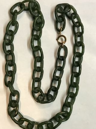 Rare Authentic Dark Green Jadeite Jade Nautical Link 24” Necklace 14k Clasp
