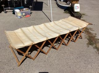 Rare & Unique Wood Canvas Bench Table Converts To Cot Cabinetta Campaign Bed