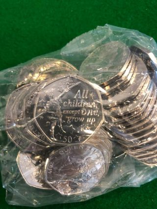 Rare Peter Pan Uk 50p X 50 Coins 1 Bag " All Children Except 1 " Iom Uk